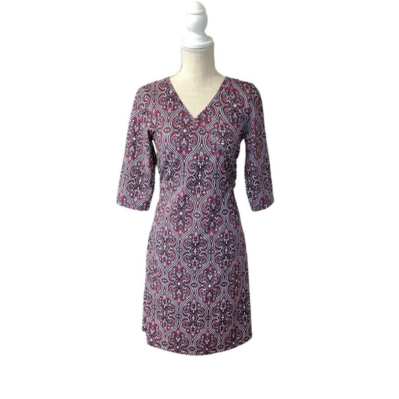 Prana Dresses & Skirts - prAna Womens Veeda Red NADIA VNECK Faux Wrap DRESS 3/4 Sleeves Stretch Sz LG